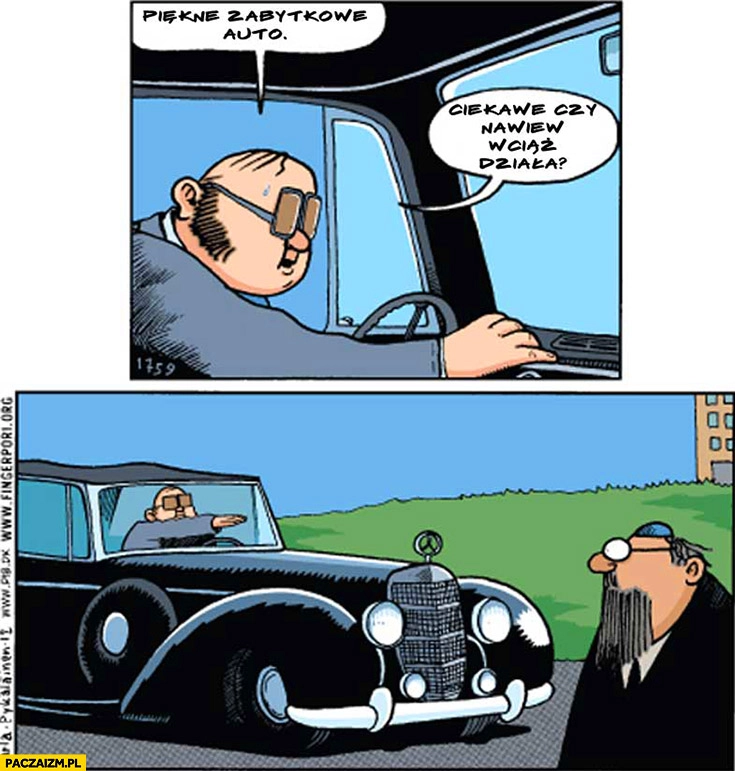 Piękne zabytkowe auto, ciekawe czy nawiew wciąż działa? Hailuje przestraszony żyd