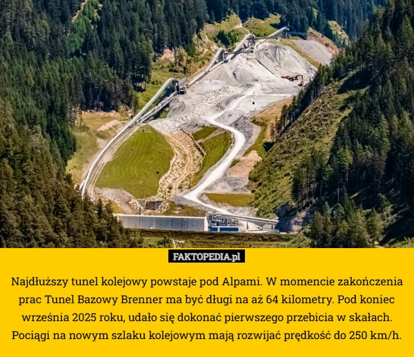 Najdłuższy tunel kolejowy powstaje pod Alpami. W momencie zakończenia prac