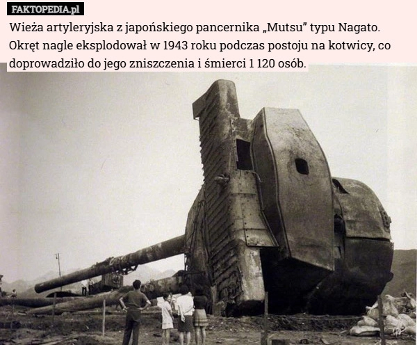 Wieża artyleryjska z japońskiego pancernika „Mutsu” typu Nagato. Okręt nagle
