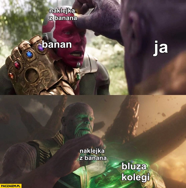 Naklejka z banana, nakleja na bluzę kolegi