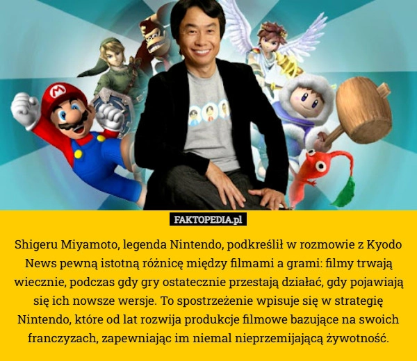 Shigeru Miyamoto, legenda Nintendo, podkreślił w rozmowie z Kyodo News pewną