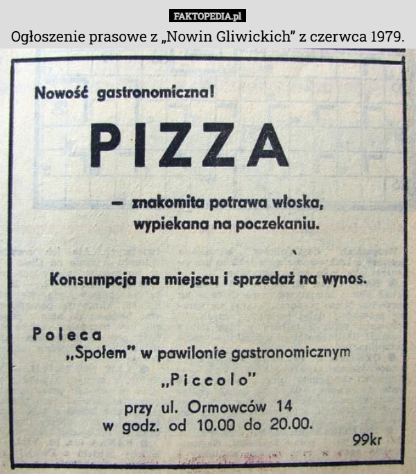 Ogłoszenie prasowe z „Nowin Gliwickich” z czerwca 1979.