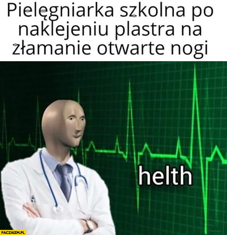 Pielęgniarka szkolna po naklejeniu plastra na złamanie otwarte nogi zdrowie