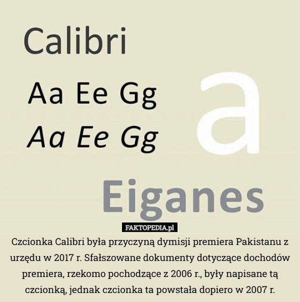 Czcionka Calibri była przyczyną dymisji premiera Pakistanu z urzędu w 2017
