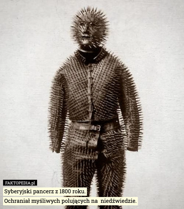 
    Syberyjski pancerz z 1800 roku.
Ochraniał myśliwych polujących na  niedźwiedzie.