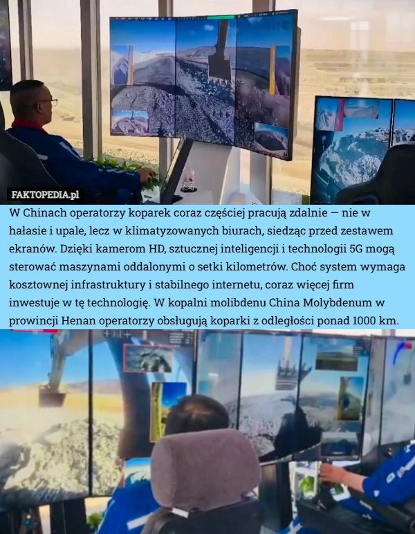 W Chinach operatorzy koparek coraz częściej pracują zdalnie — nie w hałasie
