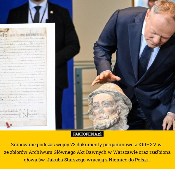 Zrabowane podczas wojny 73 dokumenty pergaminowe z XIII–XV w. 
ze zbiorów