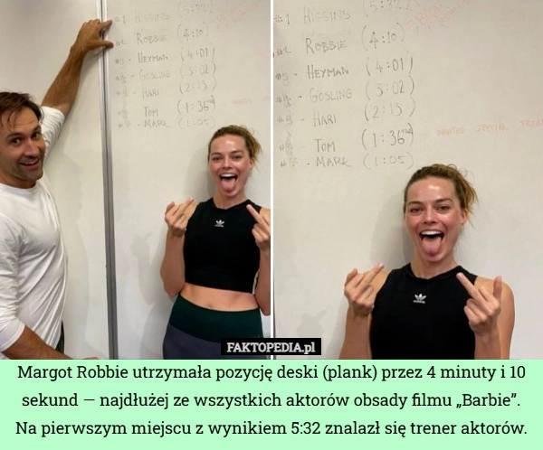Margot Robbie utrzymała pozycję deski (plank) przez 4 minuty i 10 sekund