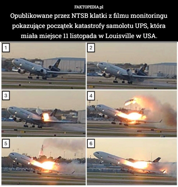 Opublikowane przez NTSB klatki z filmu monitoringu pokazujące początek katastrofy