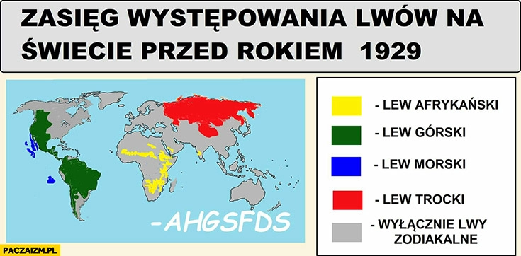Zasięg występowania lwów na świecie przed rokiem 1929 wyłącznie lwy zodiakalne Ahgsfds