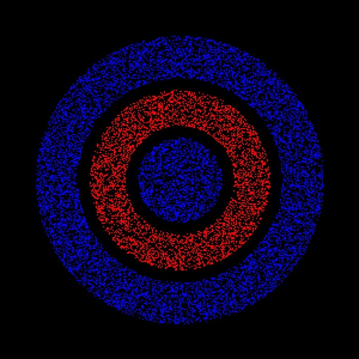 Many people see red in front of blue, whereas some people perceive blue in front of red.