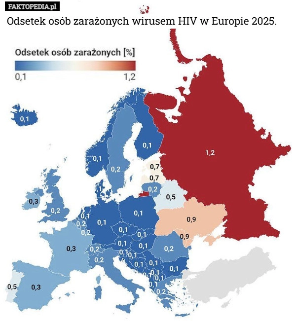 
    Odsetek osób zarażonych wirusem HIV w Europie 2025.