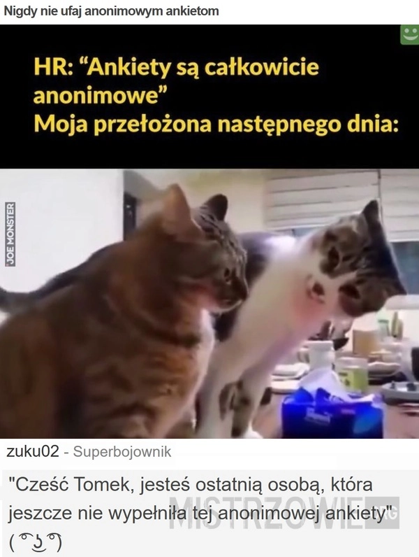 
    Nigdy nie ufaj anonimowym ankietom