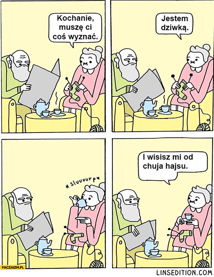 Kochanie muszę Ci coś wyznać, jestem dziwką i wisisz mi od cholery hajsu. Babcia dziadek komiks