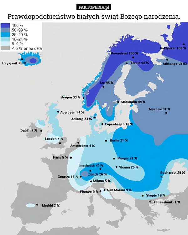 Prawdopodobieństwo białych świąt Bożego narodzenia.