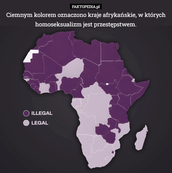 Ciemnym kolorem oznaczono kraje afrykańskie, w których homoseksualizm jest