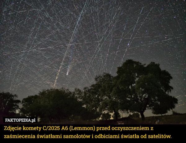 Zdjęcie komety C/2025 A6 (Lemmon) przed oczyszczeniem z zaśmiecenia światłami