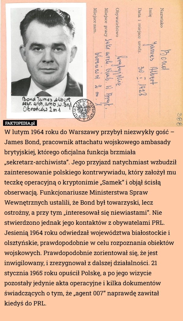 W lutym 1964 roku do Warszawy przybył niezwykły gość – James Bond, pracownik